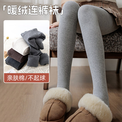 New Autumn and Winter Fleece-Lined Thick Cotton Ribbed Leggings, Gray Footed Warm Pants, High-Waisted Slimming Tights