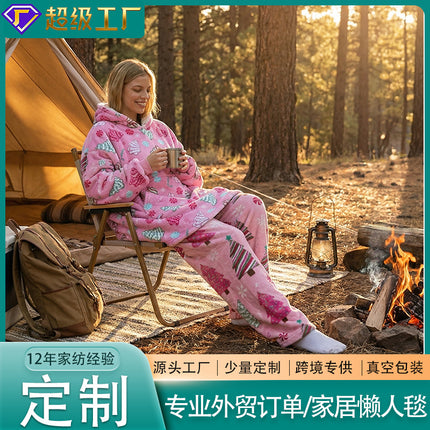 Hooded Blanket, Winter Thickened Flannel Lamb Fleece Outdoor Lazy Blanket, Hooded Blanket, Lazy Clothes, Pajamas, Tv Blanket