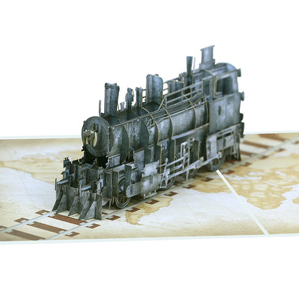 Handmade retro train 3d greeting card cross-border father's day blessing paper carving message blessing card suit gift