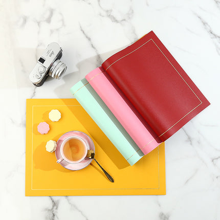 Scandinavian Style Gold Edge Rectangular Leather Placemat Double-Sided Two-Color Leather Placemat Waterproof and Oil-Proof Insulated Table Mat