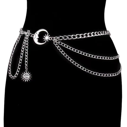 Cross-border European and American Metal Sunflower Multi-layer Waist Chain Accessories Hip-hop Retro Crescent Body Chain Waist Decoration