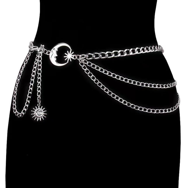 Cross-border European and American Metal Sunflower Multi-layer Waist Chain Accessories Hip-hop Retro Crescent Body Chain Waist Decoration