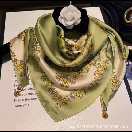 2024 New Magnetic Buckle Silks and Satins Square Scarf Women's Spring and Autum Scarf High-end Decorative Triangle Scarf Neck Protector