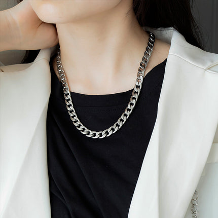 European and American Versatile Basic Cuban Chain Titanium Steel Necklace German Titanium Stainless Steel Jewelry Trendy Cool Unisex Versatile Chain