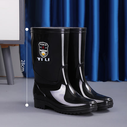 High-Top Rain Boots, Black Rain Boots, Non-Slip and Waterproof, 36 High Labor Protection Water Boots, Waterproof Shoes, Mid-Top Rubber Shoes, Men's Black-Soled Work Shoes