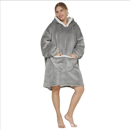 Parent-Child Composite Cold-Proof Clothing Lazy Tv Blanket Thickened Home Wear Outdoor Mid-Length Pajamas Flannel Robe