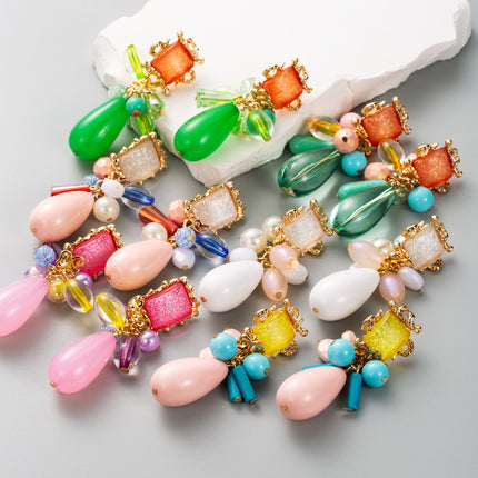 European and American fashion new vintage earrings exaggerated geometric resin drop earrings senior sense niche earrings wholesale
