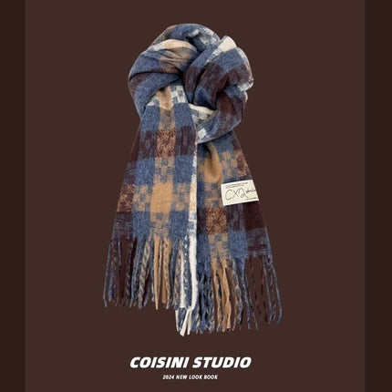 Korean Style Popular Plaid Scarf for Women, Thickened for Winter, Faux Cashmere, Warm Neck Warmer, Versatile for Students, Unisex, Cross-Border Wholesale, Fashionable