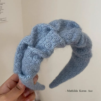 Klein Blue Wool Headband High Crown Pleated Women's Wide Headband 2024 New High-End Face Wash Hairpin
