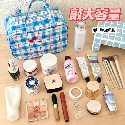 Korean-Style High-Value Three-Layer Makeup Bag, Versatile Portable Toiletry Bag with a Girly Touch, Large-Capacity Portable Travel Storage Bag