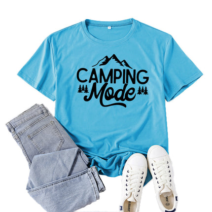Amazon Supply Camping Mode Printed Short-Sleeved Women's Casual Summer Casual Loose Round Neck European Size