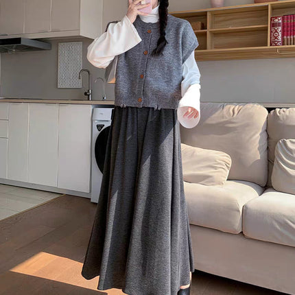 Black Glutinous Rice Culottes Women's Spring and Autumn New High Waist Dape Loose Casual Knitted Skirt for Small Men