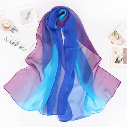 Summer Thin Silk Scarf Soft Breathable Small Qiao Qi Scarf Rainbow Gradient Color Scarf Women's Sunscreen Shawl Etiquette Silk Scarf