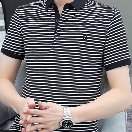 Free Shipping Amazon Cross-Border Summer Men's Striped Short-Sleeve Polo Shirt Large Size Casual Trendy Brand T-Shirt