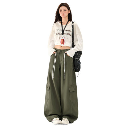 American Military Green Scimitar Jeans Women's Autum New Design Loose Floor-Length Workwear Casual Wide-Leg Pants