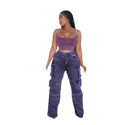 Amazon AliExpress wish European and American women's jeans street work style multi-pocket women's trousers