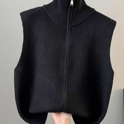 High Collar Zipper Knitted Cardigan Vest for Women 2024 Spring, Autumn and Winter New Loose Layered Vest Sweater Vest