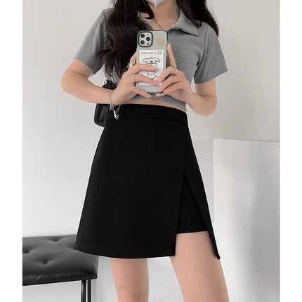 Season plus size Pear-Shaped Skirt Skirt Women's Summer Chiffon Figure Black Suit New A- Shaped Skirt 2024 Split