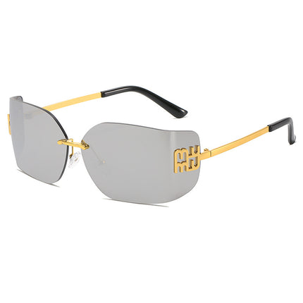 Curved Surface Frameless Sunglasses Women's 2025 New Suit Fit Square Face High Sense Large Frame Small Women's Sunglasses