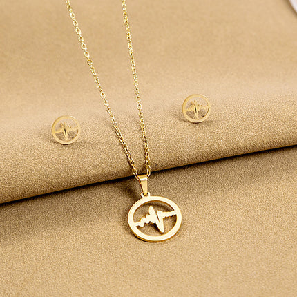 European and American Stainless Steel Earrings Necklace Women's Set Cross Border Geometric Cross Palm Eye Rose Pendant Jewelry