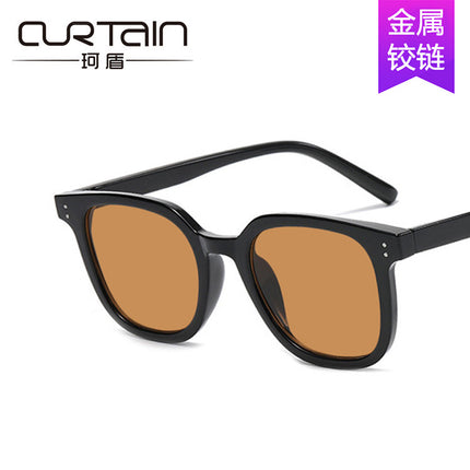 Retro Rice Nail Square 2022 K-Style Internet Celebrity Stylish Black Frame Brown Sunglasses Women's High-End Ins Sunglasses