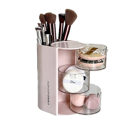 Cross-Border Powder Puff Rotating Storage Box Dust-Proof Desktop Beauty Egg Air Cushion Stand Dressing Table Multi-Layer Lipstick Eyebrow Pencil Storage