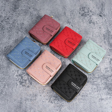 Factory New Women's Wallet Short Zipper Large Capacity Coin Purse All-match Embroidered Color Clutch Card Bag