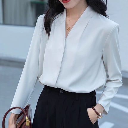 V-Neck Simple Design Shirt, Versatile Commuting Smart Personality Top, Korean Style Shirt