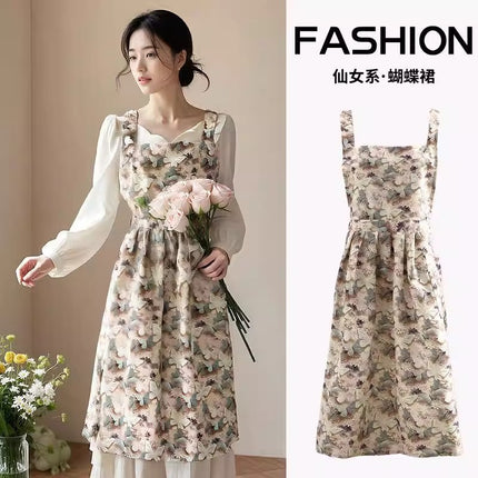 Floral Apron, High-Looking, Young Style, Anti-Fouling Suspenders, Flower Shop, Cafe, Cake Shop, Baking Work Clothes