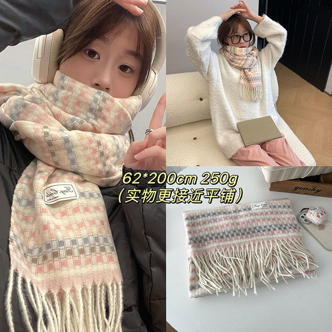 [Dai Green] Autumn and Winter Atmosphere Creamy Plaid Scarf Soft Korean Temperament Shawl Warm Neck Women