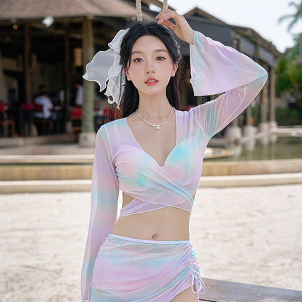 South Korea Split Swimsuit Women's Four-piece Bikini Fragrant Style Blouse Flat-angle Small Chest Push-up Hot Spring Swimsuit