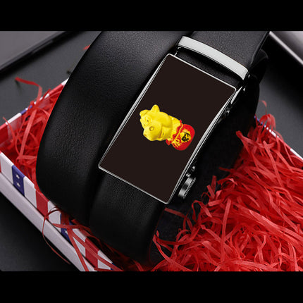 Men's gift box 3D belt automatic buckle belt alloy buckle supermarket wear-resistant non-peeling Korean business