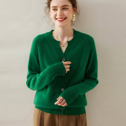2025 Autumn and Winter Round Neck Cashmere Buttoned Cardigan Women's Cashmere Large Size Thickened Sweater Jacket Sweater Large Size