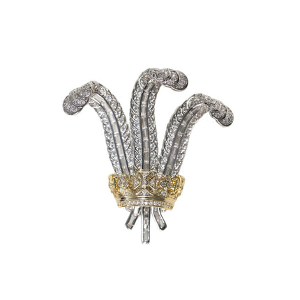 Western European-Style Vintage Jewelry, Duchess of Windsor Feather Iris Flower Full Diamond Crown Brooch