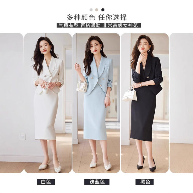 Black Suit suit Women's Spring and Summer New Professional Temperament Goddess Fan High-class Suit Jacket Two-piece Suit Dress