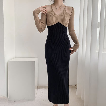 Tweed Style Gentle Milk Tea Color Knitted Dress Cross-Border Women's Autumn and Winter New French Sweater Bottoming Skirt