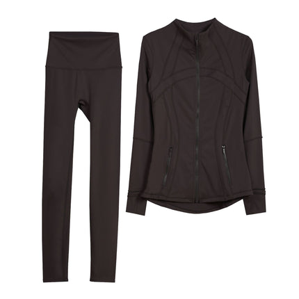 LULU Original Standard DF Yoga Suit suit Women's Top Long Sleeve Jacket Slim-fit Elastic Quick-drying Cropped Pants Fitness Running