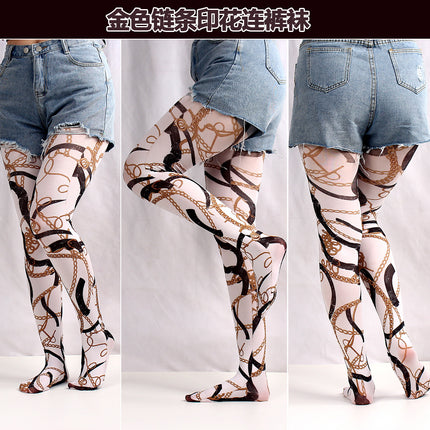 Cross-border spring and autumn thin fashion pantyhose women's stockings flower camouflage chain printed pantyhose summary batch