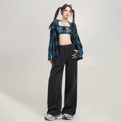 4 Color Corduroy Pleated Wide Leg Casual Pants Women's 2024 Autumn and Winter New High Waist Loose Slimming Straight Pants