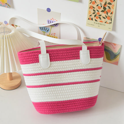 New Versatile Shoulder Bag Large Capacity Woven Bag Women's Seaside Vacation Beach Bag Straw Bag Cotton Thread Tote Bag