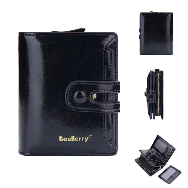 Baellerry New K-Style Cross-Border Oil Wax Leather Multi-Card Slot Buckle Wallet Zipper Women's Short Coin Purse