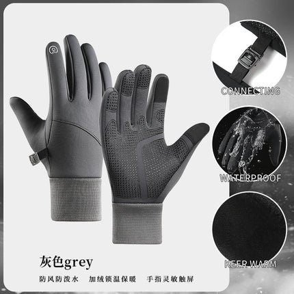 New Cycling Gloves Men's Winter Outdoor Sports Running Waterproof Anti-Slip Touch Screen Plus Velvet Warm Cross-Border Gloves
