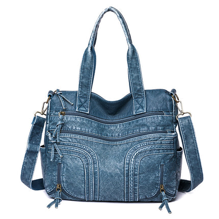Wholesale vintage denim blue large capacity shoulder handbag trendy versatile pu messenger bag women's casual shoulder bag
