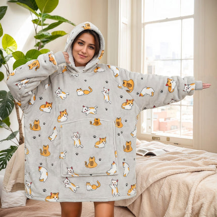Hooded Blanket Hoodie Blanket Cross-Border Flannel Thickened Lamb Fleece Robe Fleece Pullover Tv Blanket