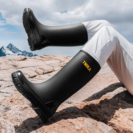 Casual High-Top Men's Rain Boots, Luya All-Purpose Wading Shoes, Reflective Beam Mouth, Extra High Rubber Shoes, Non-Slip Black Rain Boots