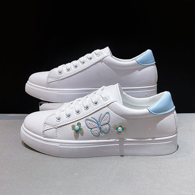 White Shoes Women's 2025 Spring and Summer New Lace-up Casual Women's Board Shoes Soft Sole All-match Running Shoes Women's Single-layer Shoes Student Shoes