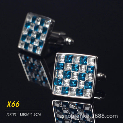 In-Stock French Shirt Cufflinks Men's Green Blue Plaid Cuff Studs Business Men's French Buttons Versatile
