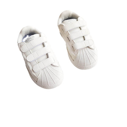 Children's Shell Head Velcro Board Shoes 2024 Autumn White Shoes Boys Contrast Casual Shoes Girls sneaker