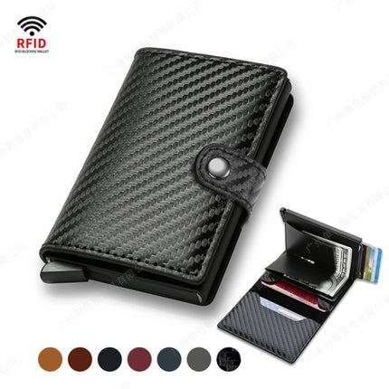 Rfid Anti-Theft Card Swipe Carbon Fiber Aluminum Alloy Credit Card Metal Card Holder Men's Wallet with Elastic Card Multi-Card Slot