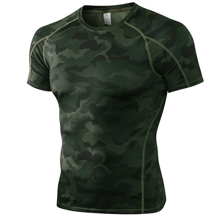 Men's PRO Tight Short-sleeved Fitness Sports Running Training Suit Elastic Quick-drying Clothes Short-sleeved T-shirt Clothes 1053